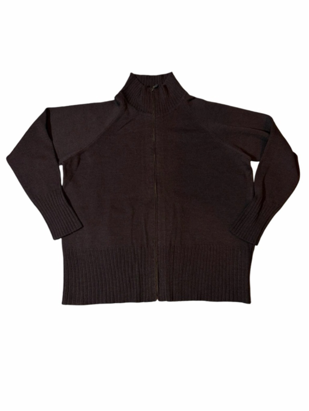 Baobei New York Wool Blend Zip Mock Neck Cardigan Sweater XL Brown
